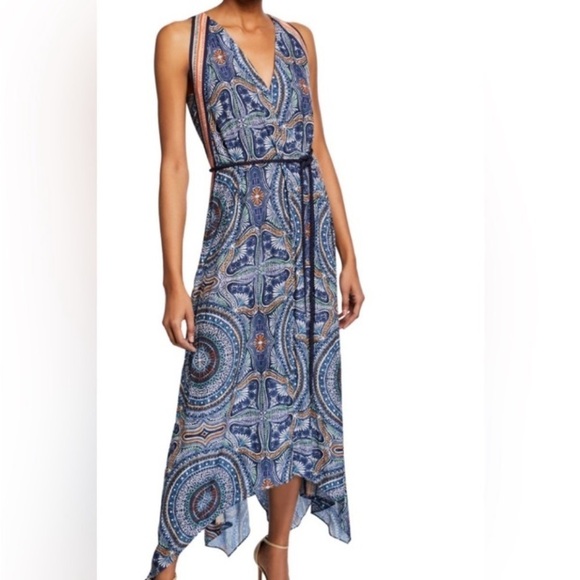 Ramy Brook Vanna Tile Maxi Handkerchief Dress XS Boho Designer Summer Vacation - Picture 1 of 16